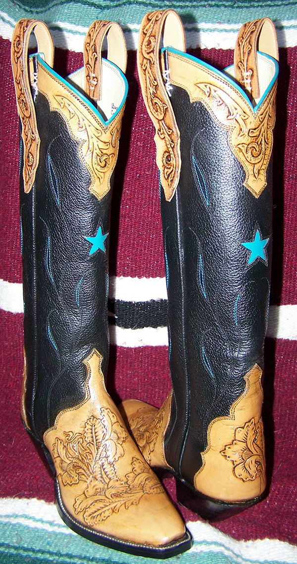 Fully fitted and carved Tri-Ad style, "Stars at Night" Boots by Buckaroo Custom Boots.