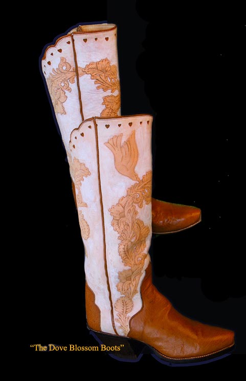 Fully fitted and carved Tri-Ad style, "Dove Blossom" Boots by Buckaroo Custom Boots.