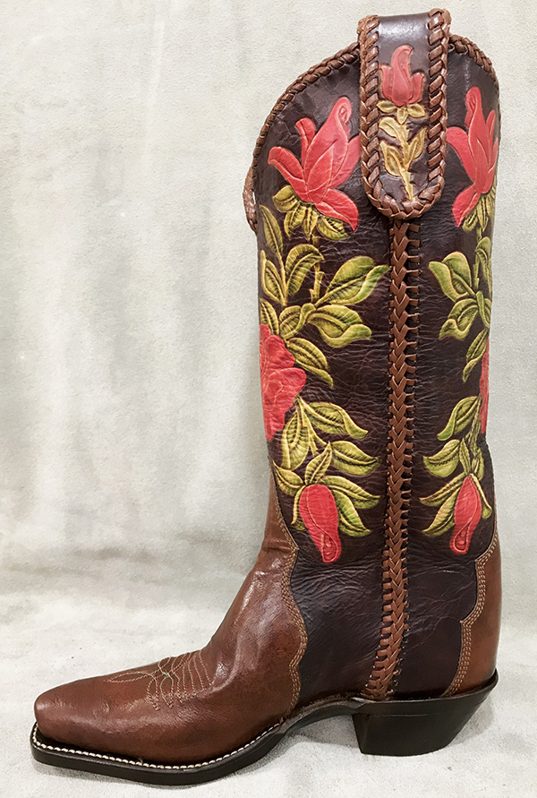 Fully fitted and carved Tri-Ad style, "Cactus Rose" Boots by Buckaroo Custom Boots.